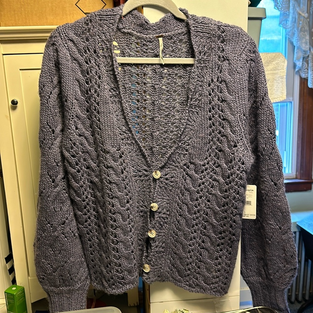 Free People mood lavender size M button down sweater.